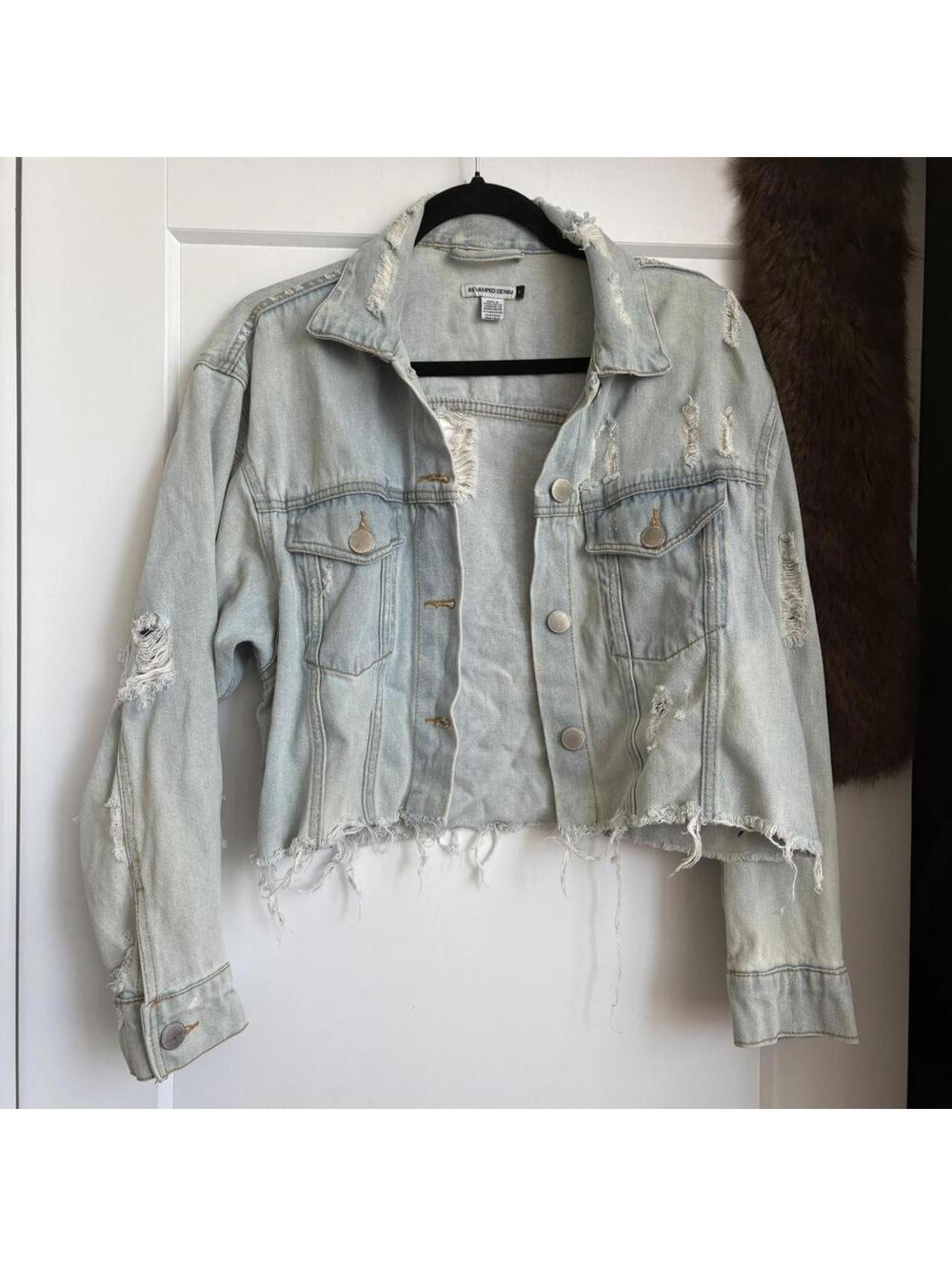 REVAMPED DISTRESSED CROPPED DENIM JACKET